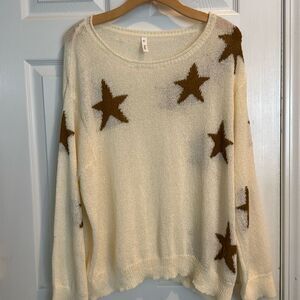 Wishlist Cream Sweater with Scattered Stars in Brown. Size M/L Adorable